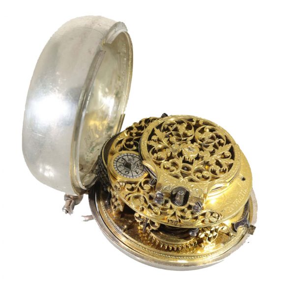 Unusual English silver watch with wandering hours Circa 1690 Unusual English silver watch with wandering hours Circa 1690