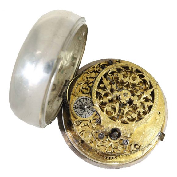 Unusual English silver watch with wandering hours Circa 1690 Unusual English silver watch with wandering hours Circa 1690