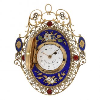 Swiss 18 carat gold and enamel verge pendant watch Circa 1800