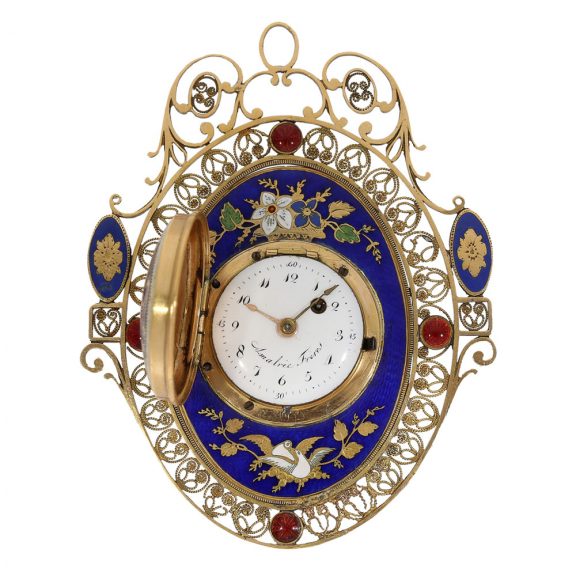 Swiss 18 carat gold and enamel verge pendant watch Circa 1800