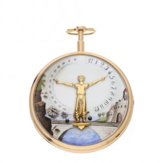 Swiss 18K gold bras en l'air verge pocket watch Circa 1800