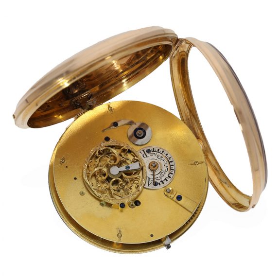 Swiss 18K gold bras en l'air verge pocket watch Circa 1800 Swiss 18K gold bras en l'air verge pocket watch Circa 1800