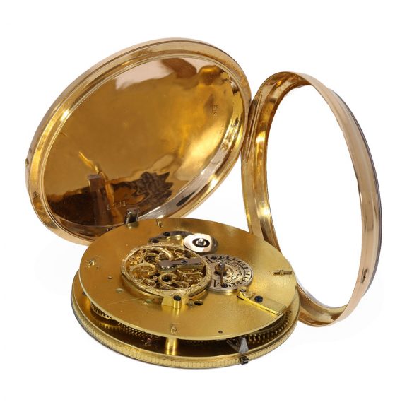 Swiss 18K gold bras en l'air verge pocket watch Circa 1800 Swiss 18K gold bras en l'air verge pocket watch Circa 1800