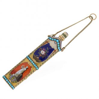 Swiss 18 carat gold and enamel perfume flasks with watch Circa 1810