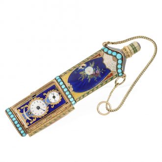 Swiss 18 carat gold and enamel perfume flasks with watch Circa 1810