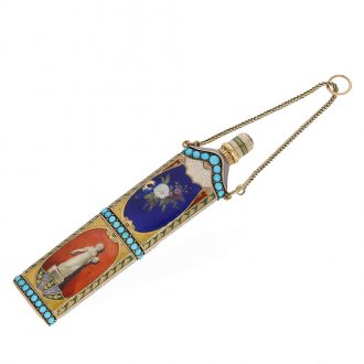 Swiss 18 carat gold and enamel perfume flasks with watch Circa 1810