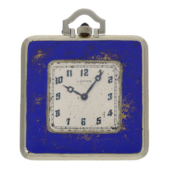 French 18 carat white gold enamelled Art deco pocket watch Circa 1925