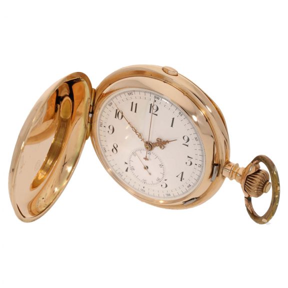 Swiss large 14 carat gold repeating chronograph Circa 1900 Swiss large 14 carat gold repeating chronograph Circa 1900