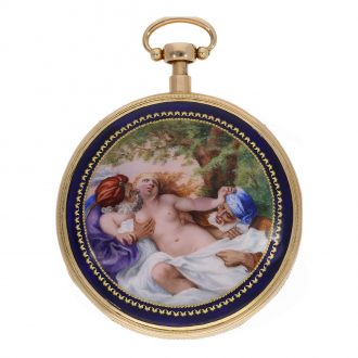 Swiss gold and enamel quarter repeating musical watch Circa 1820
