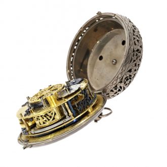 French silver coach clock with self strike and alarm Circa 1650