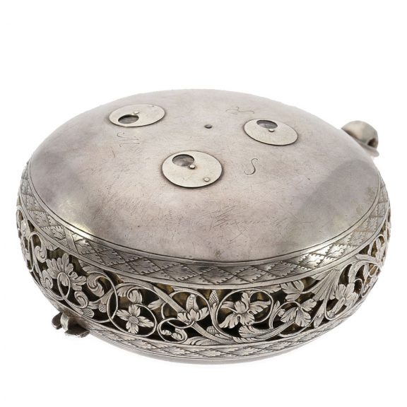 French silver coach clock with self strike and alarm Circa 1650 French silver coach clock with self strike and alarm Circa 1650
