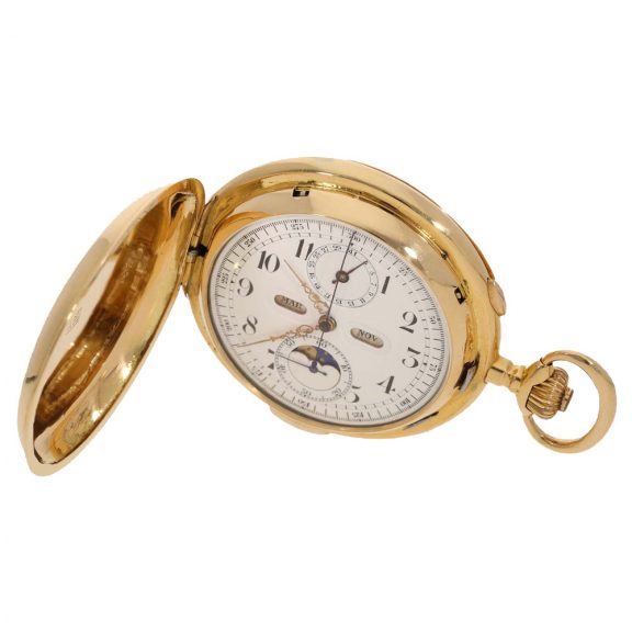 Swiss gold lever watch with six complications Circa 1890 Swiss gold lever watch with six complications Circa 1890