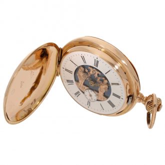 Swiss 18 carat gold full hunter case watch with automaton Circa 1890
