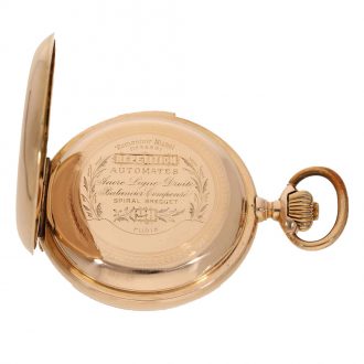 Swiss 18 carat gold full hunter case watch with automaton Circa 1890