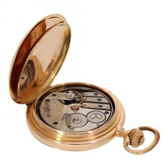 Swiss 18 carat gold full hunter case watch with automaton Circa 1890