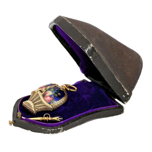 Swiss gold cylinder watch in shape of flower basket Circa 1800 Swiss gold cylinder watch in shape of flower basket Circa 1800