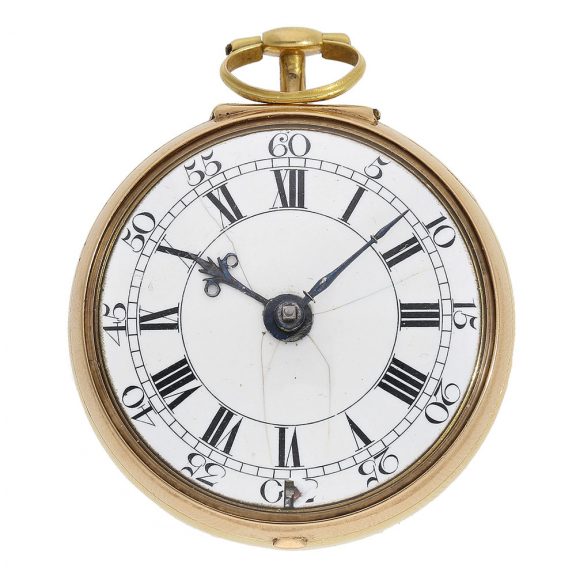 The original white enamel dial has an outer ring with black Arabic numerals for the minutes, an inner ring with black Roman numerals for the hours and original iron hands The original white enamel dial has an outer ring with black Arabic numerals for the minutes, an inner ring with black Roman numerals for the hours and original iron hands
