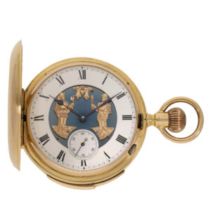 Swiss 18 carat gold watch with automaton and minute repeater Circa 1890