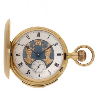 Swiss 18 carat gold watch with automaton and minute repeater Circa 1890