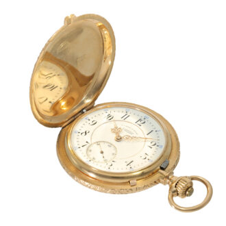 German 18 carat gold ornately designed hunter case pocket watch Circa 1898