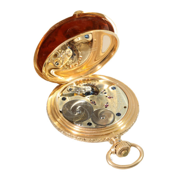 German 18 carat gold ornately designed hunter case pocket watch Circa 1898 German 18 carat gold ornately designed hunter case pocket watch Circa 1898