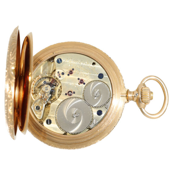 German 18 carat gold ornately designed hunter case pocket watch Circa 1898 German 18 carat gold ornately designed hunter case pocket watch Circa 1898