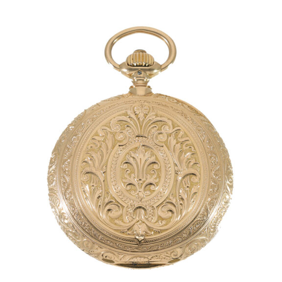 German 18 carat gold ornately designed hunter case pocket watch Circa 1898 German 18 carat gold ornately designed hunter case pocket watch Circa 1898