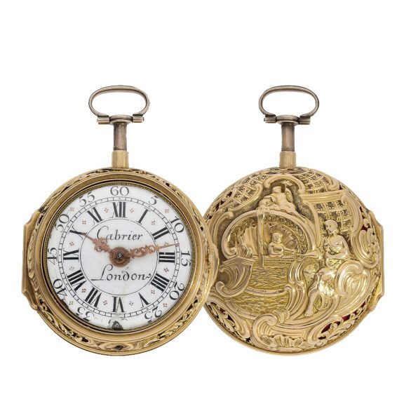 Magnificent English repoussé double case verge watch Circa 1750