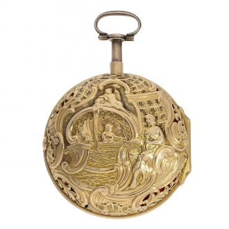 Magnificent English repoussé double case verge watch Circa 1750