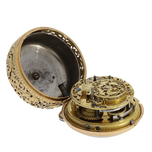 Magnificent English repoussé double case verge watch Circa 1750 Magnificent English repoussé double case verge watch Circa 1750