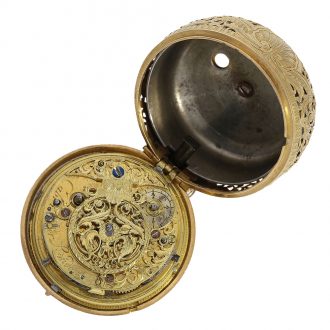 Magnificent English repoussé double case verge watch Circa 1750