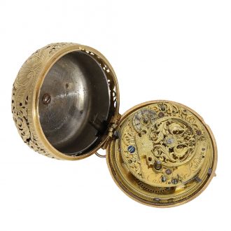 Magnificent English repoussé double case verge watch Circa 1750