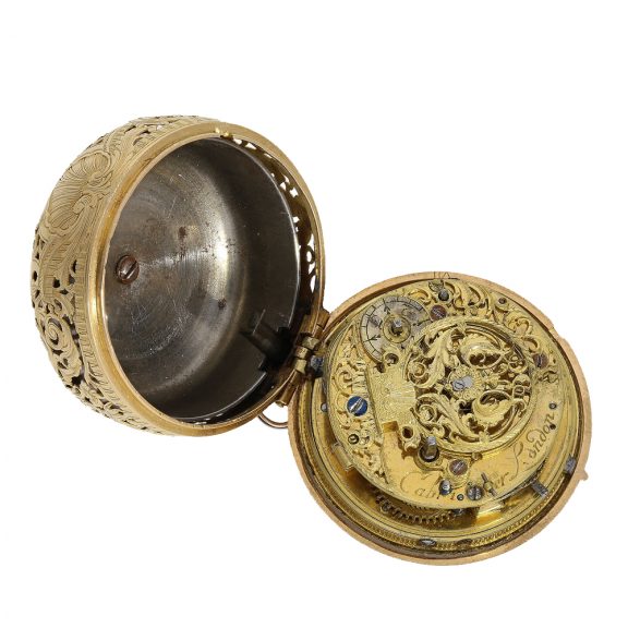 Magnificent English repoussé double case verge watch Circa 1750 Magnificent English repoussé double case verge watch Circa 1750