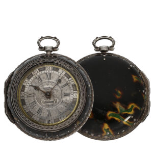 Large English double cased verge clock with rock crystal bridge Circa 1700
