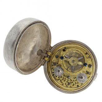 Large English double cased verge clock with rock crystal bridge Circa 1700 Large English double cased verge clock with rock crystal bridge Circa 1700