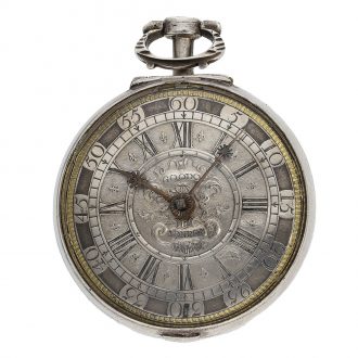 Large English double cased verge clock with rock crystal bridge Circa 1700 Large English double cased verge clock with rock crystal bridge Circa 1700