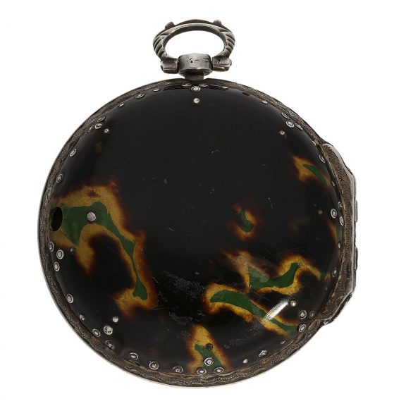 Large English double cased verge clock with rock crystal bridge Circa 1700 Large English double cased verge clock with rock crystal bridge Circa 1700