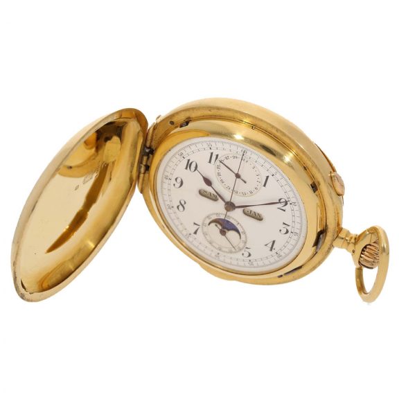 18 Carat gold astronomical hunter cased watch with six complications Circa 1900 18 Carat gold astronomical hunter cased watch with six complications Circa 1900