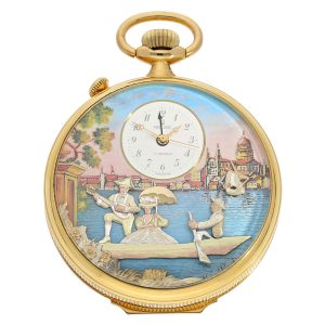 Swiss gold-plated musical automaton pocket watch Circa 1980