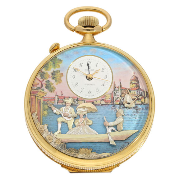 Swiss gold-plated musical automaton pocket watch Circa 1980
