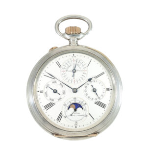 German silver watch with perpetual calendar and moon phase Circa 1893