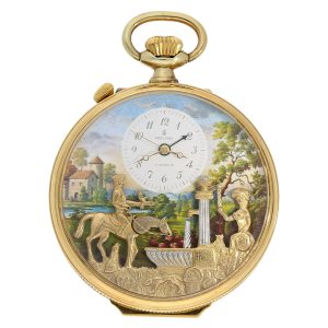 Swiss 18K gold musical automaton with alarm Circa 1985