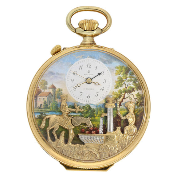 Swiss 18K gold musical automaton with alarm Circa 1985