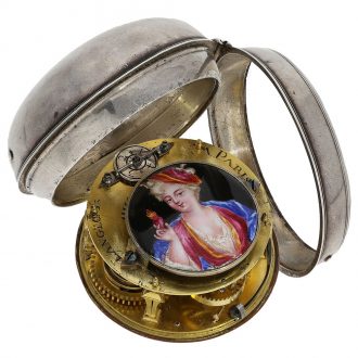 French oignon with enamel painting on the movement Circa 1710 French oignon with enamel painting on the movement Circa 1710