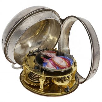 French oignon with enamel painting on the movement Circa 1710 French oignon with enamel painting on the movement Circa 1710