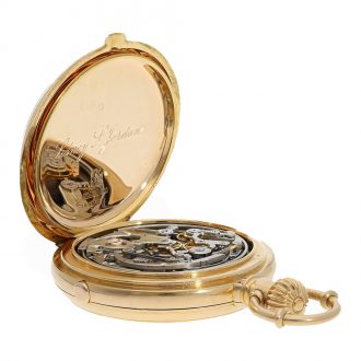 Danish 18 Carat gold watch with minute repeater & chronograph Circa 1887