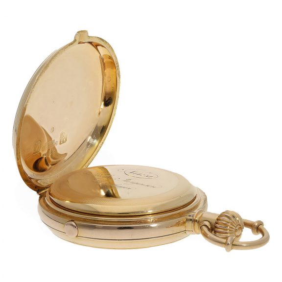 Danish 18 Carat gold watch with minute repeater & chronograph Circa 1887 Danish 18 Carat gold watch with minute repeater & chronograph Circa 1887