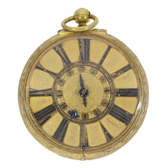 English gold pocket watch London watch with alarm Circa 1685