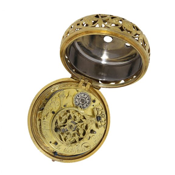 English gold pocket watch London watch with alarm Circa 1685 English gold pocket watch London watch with alarm Circa 1685