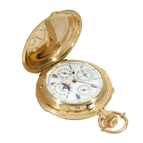 Swiss 18 gold pocket watch with nine complications Circa 1885 Swiss 18 gold pocket watch with nine complications Circa 1885
